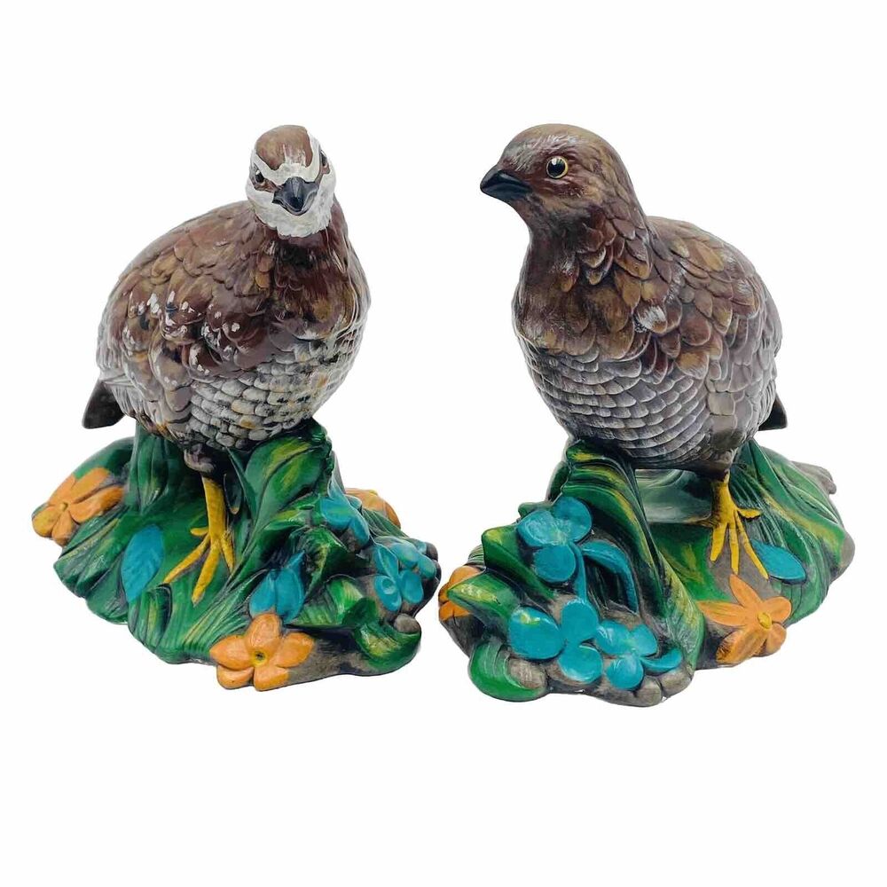 Vintage Holland Mold Ceramic Quail Figurines Set / Pair of 2 Pretty Colors